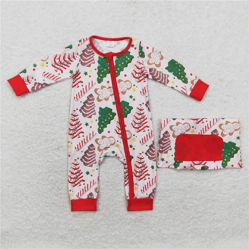 LR1150 Modal Christmas tree cookie gingerbread man zipper long sleeve jumpsuit