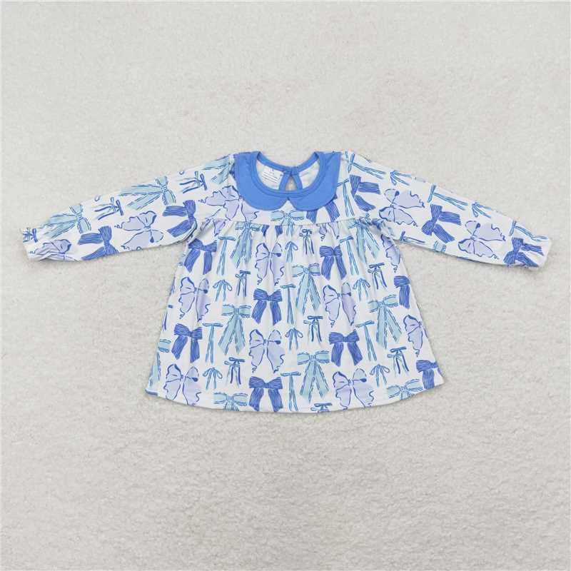 GT0666 Sky blue long-sleeved top with bow pattern