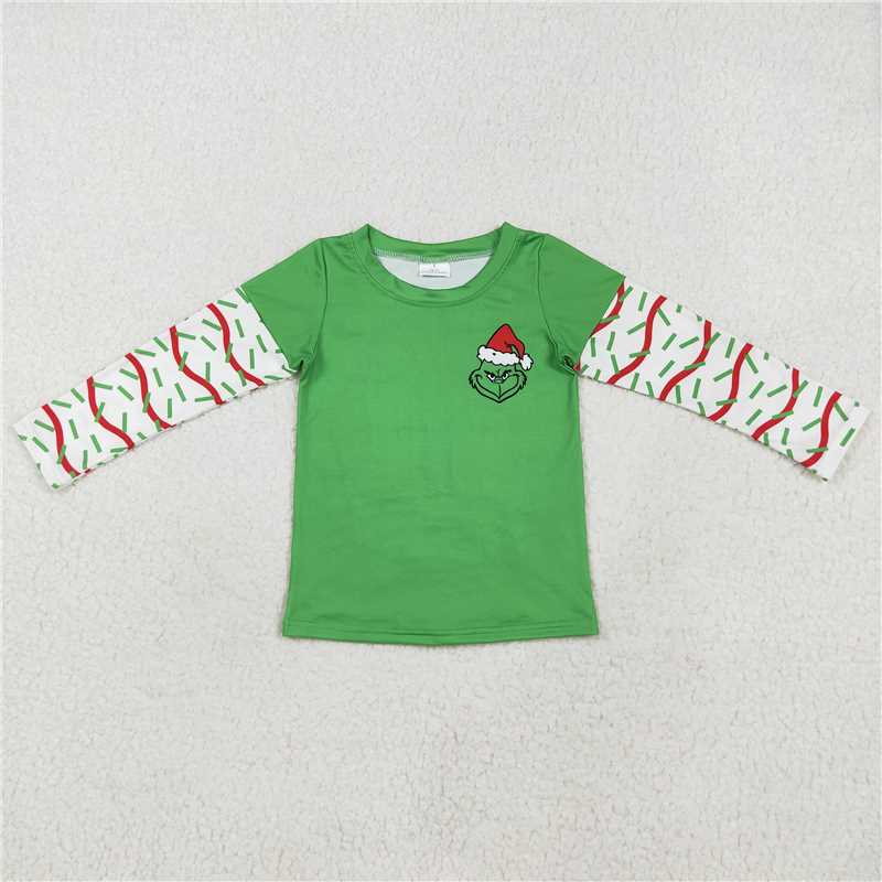 BT0770 Grinch red and green wavy line long-sleeved top