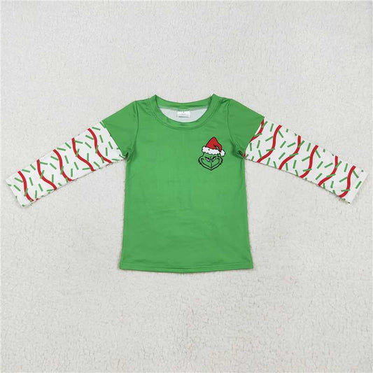 BT0770 Grinch red and green wavy line long-sleeved top