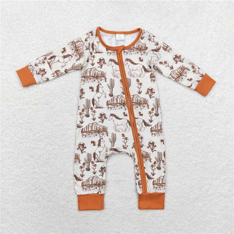 LR1164 Modal Horse Cactus Peak Zipper Long Sleeve Bodysuit