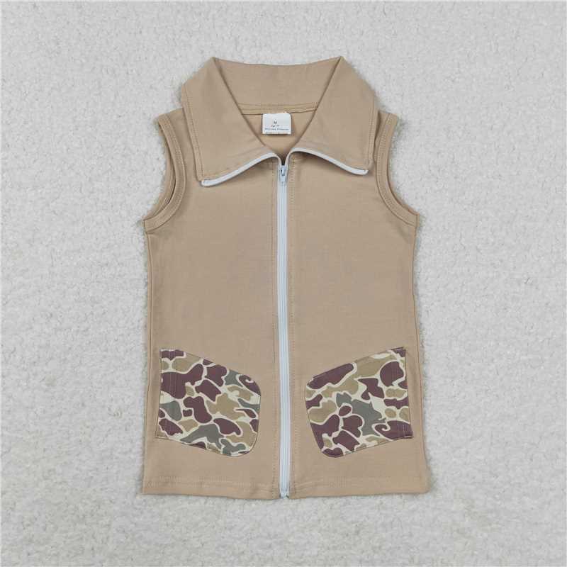 BT0741 Camo pocket zipper sleeveless top