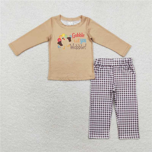 BLP0503 gobble wobble turkey khaki long sleeve plaid trousers suit