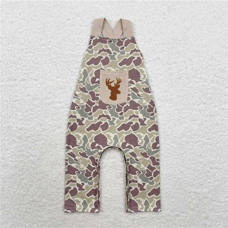 SR1913 Embroidered deer head pocket camouflage sleeveless jumpsuit