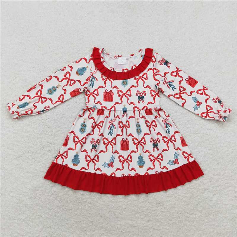 GLD0523 Christmas gift bow red lace long-sleeved dress