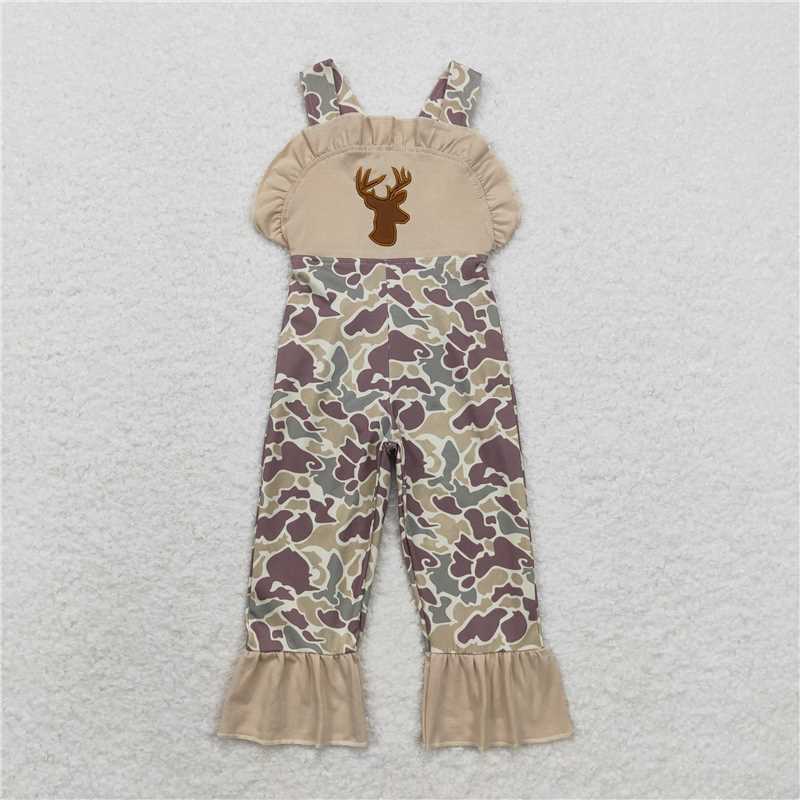 SR1914 Embroidered deer head lace camouflage sleeveless suspender jumpsuit