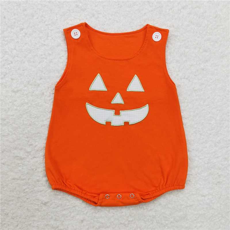 SR1937 Embroidered Halloween smiley face orange vest jumpsuit