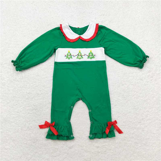 LR1119 Embroidered Christmas tree doll collar green long-sleeved jumpsuit