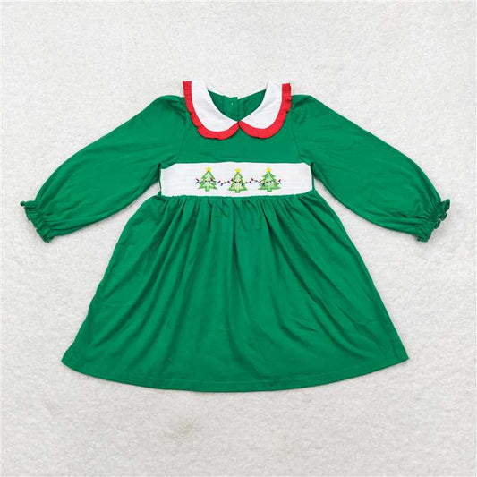 GLD0559 Embroidered Christmas tree doll collar green long-sleeved dress