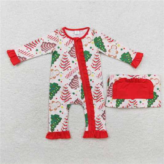 LR1149 Modal Christmas tree cookie gingerbread man lace zipper long sleeve jumpsuit