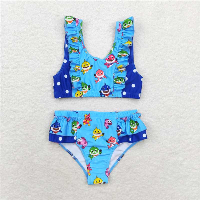 S0280 baby shark cartoon shark blue swimsuit set