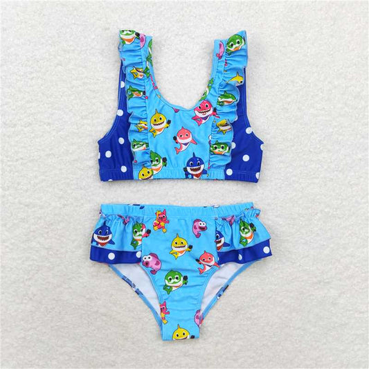 S0280 baby shark cartoon shark blue swimsuit set