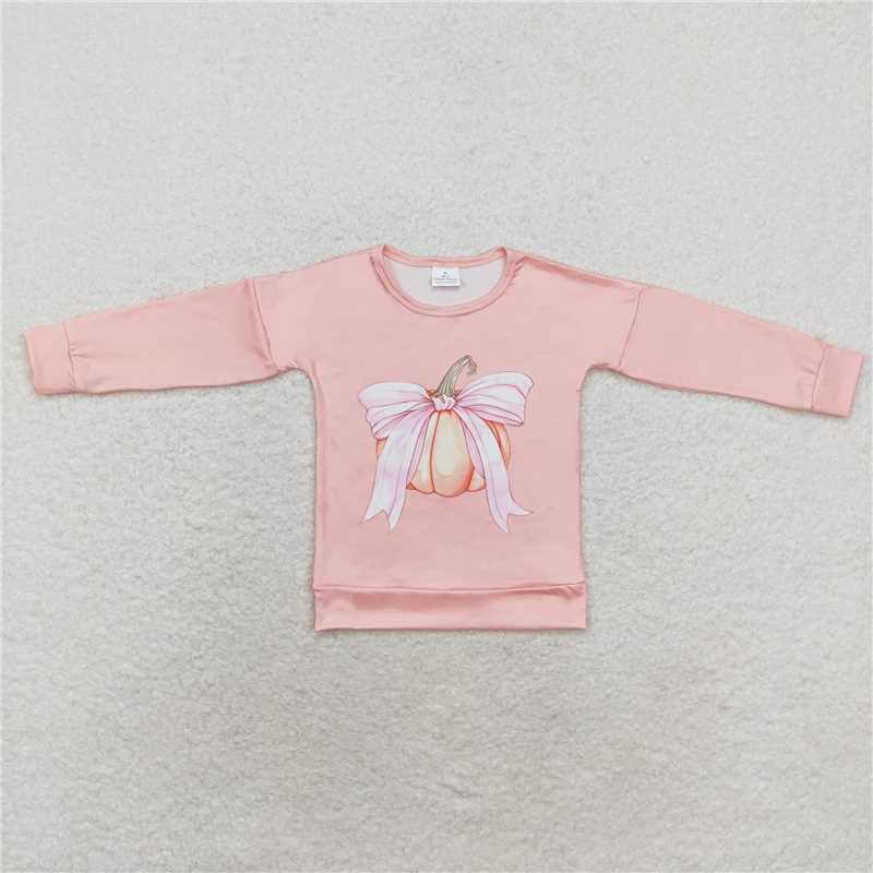 GT0692 Bow-knot pumpkin pink long-sleeved top