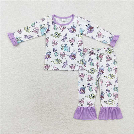 GLP1424 Modal Monsters University purple lace white long-sleeved long pants pajama set