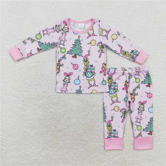 GLP1220 grinch Modal Christmas tree girl pink long-sleeved long pants pajamas set