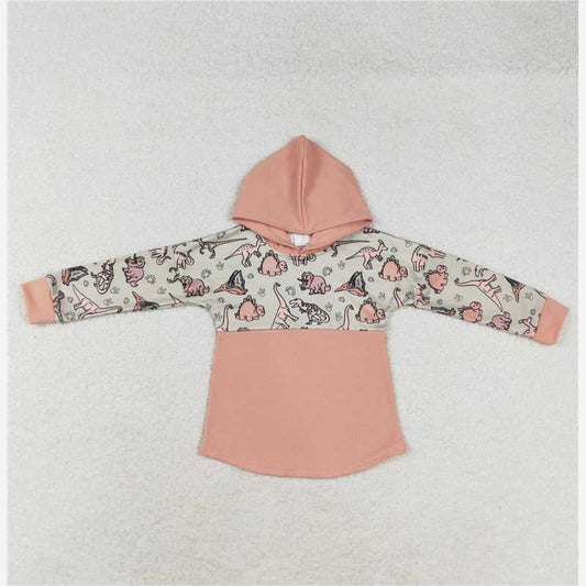 BT0717 Dinosaur brown hooded long-sleeved top