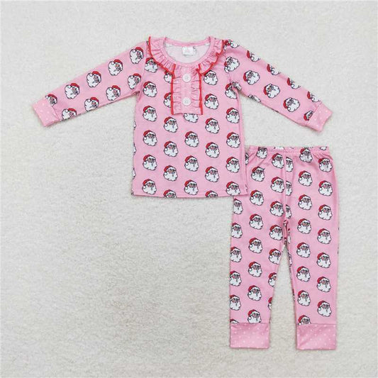 GLP1269 Modal Santa Claus pink lace long-sleeved trousers pajamas set