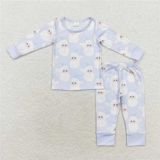 BLP0685 Modal Santa Claus light blue long-sleeved trousers pajamas set