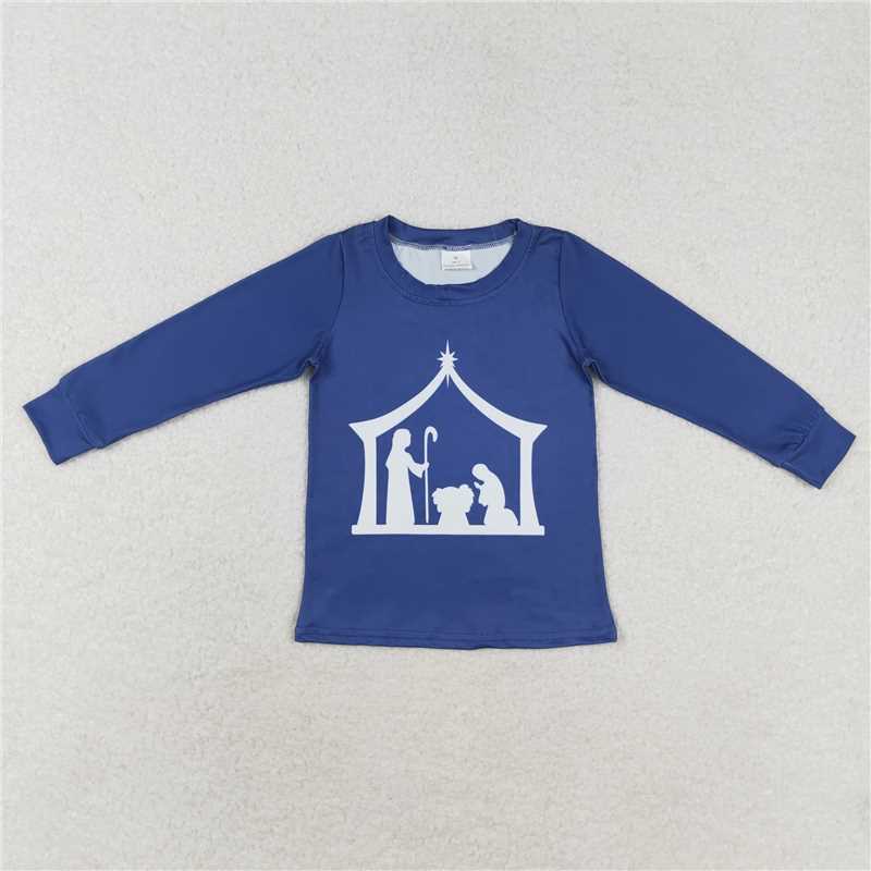 BT0774 Jesus navy blue long-sleeved top