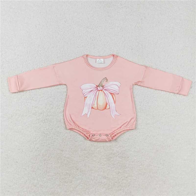 LR1444 Bow-knot pumpkin pink long-sleeved jumpsuit