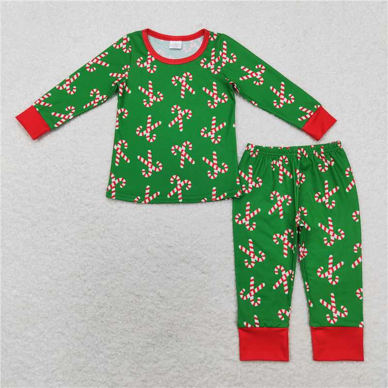 BLP0599 Modal Santa Claus Cane Green Long Sleeve Long Pants Pajama Set