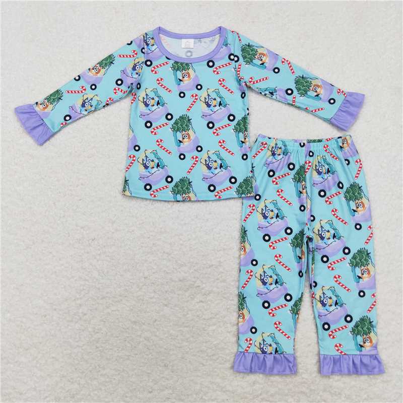 GLP1535 bluey modal Christmas tree cart cane purple lace blue long-sleeved trousers pajamas set