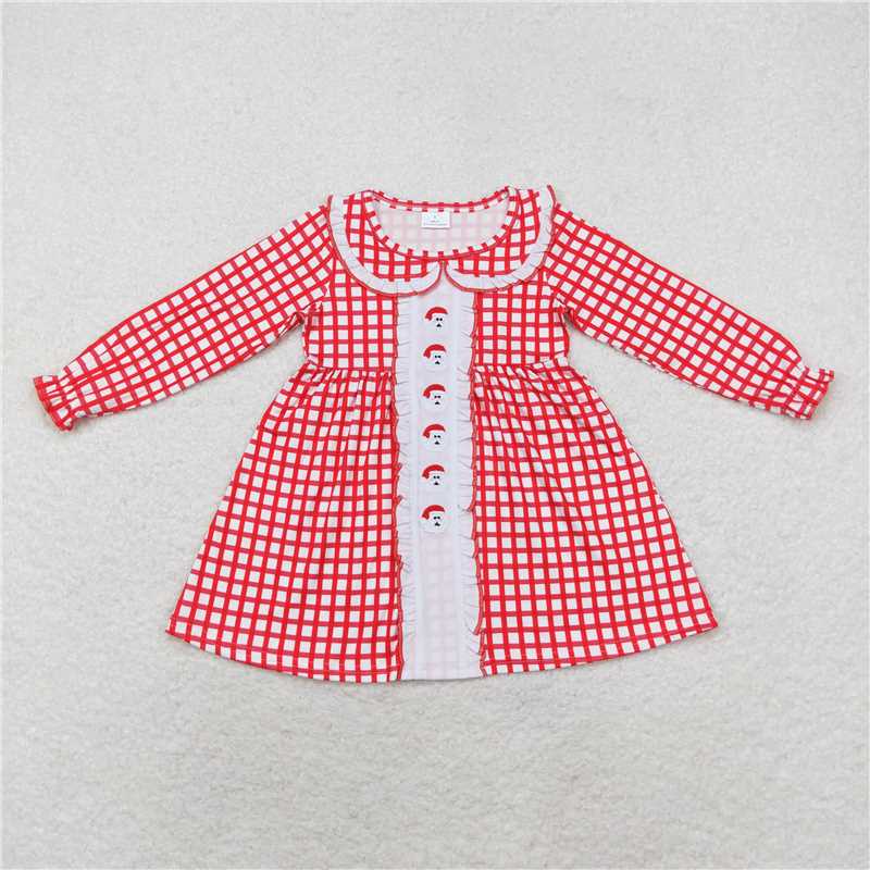 GLD0612 Embroidered Santa Claus red plaid doll collar long-sleeved dress