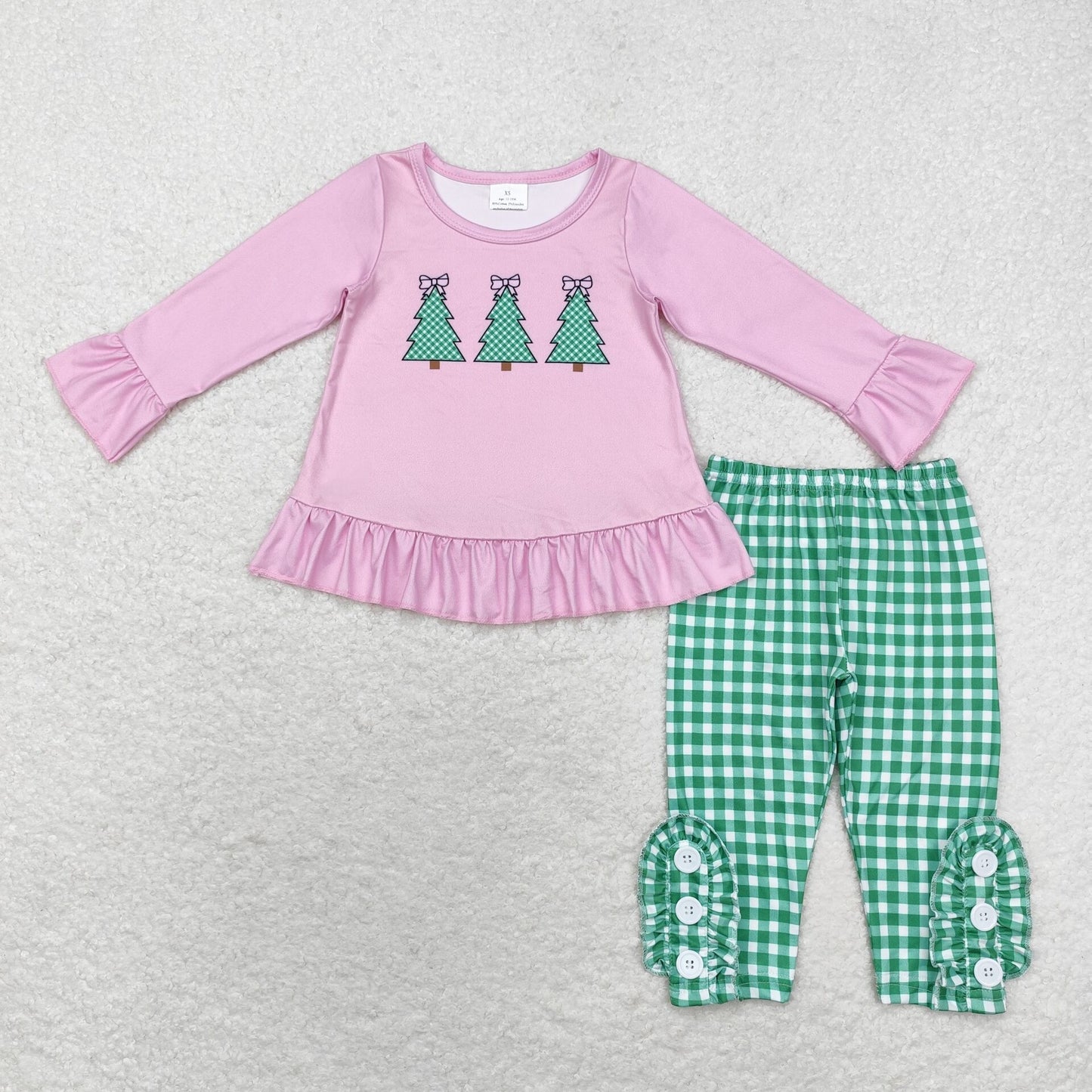 GLP1505 Bow Christmas tree pink long-sleeved green plaid trousers suit