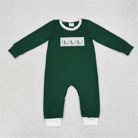 LR1465 Embroidered Boys Duck Green Long Sleeve Bodysuit