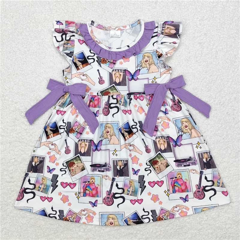 GSD1030 Taylor Swift blue and purple lace bow flying sleeve dress