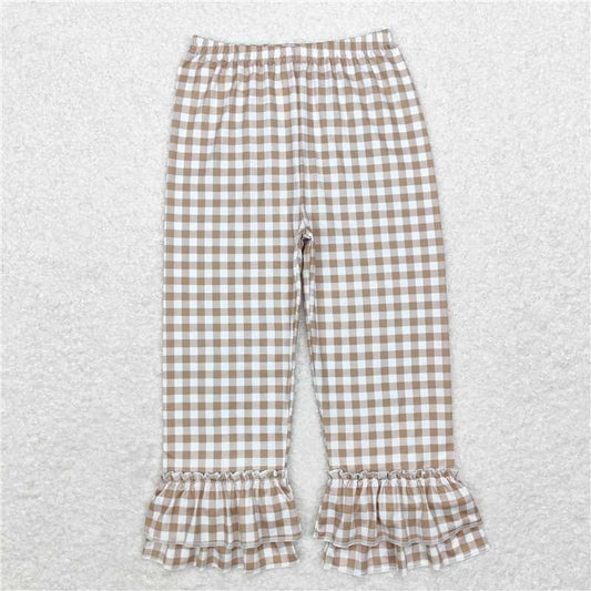 P0607 Khaki plaid lace trousers