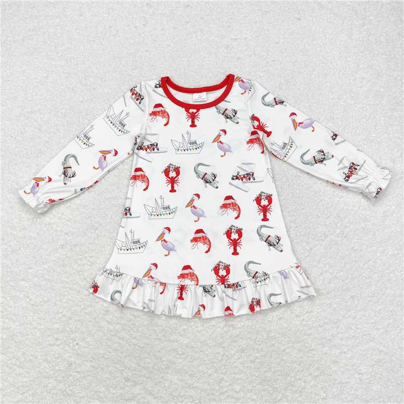 GLD0687 Ship crayfish crocodile red and white long-sleeved dress