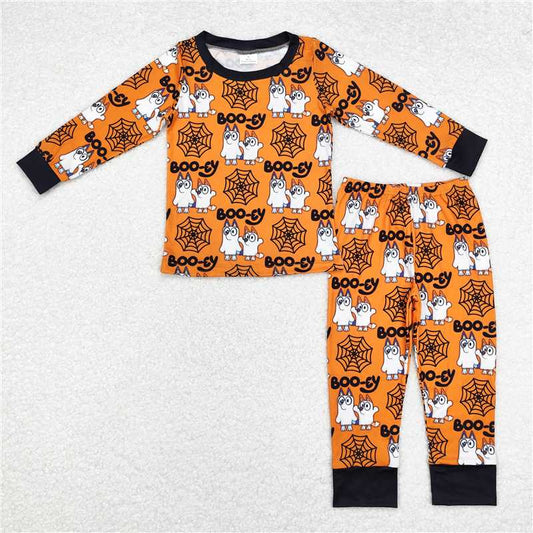 BLP0727 boo-ey bluey spider web orange long sleeve long pants pajamas set