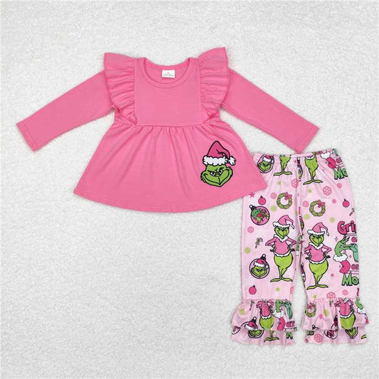 GLP1453 grinch mode embroidered switch pink lace long sleeve trousers set