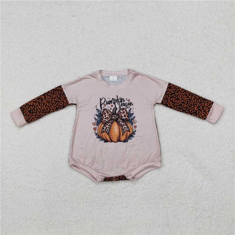 LR1723 pumpkin leopard print bow pumpkin long-sleeved jumpsuit