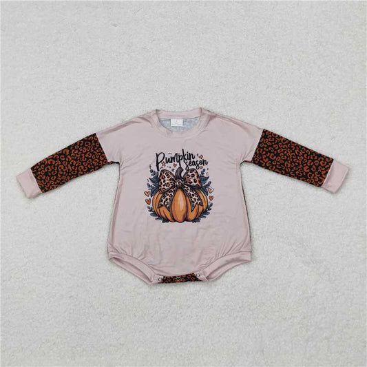 LR1723 pumpkin leopard print bow pumpkin long-sleeved jumpsuit