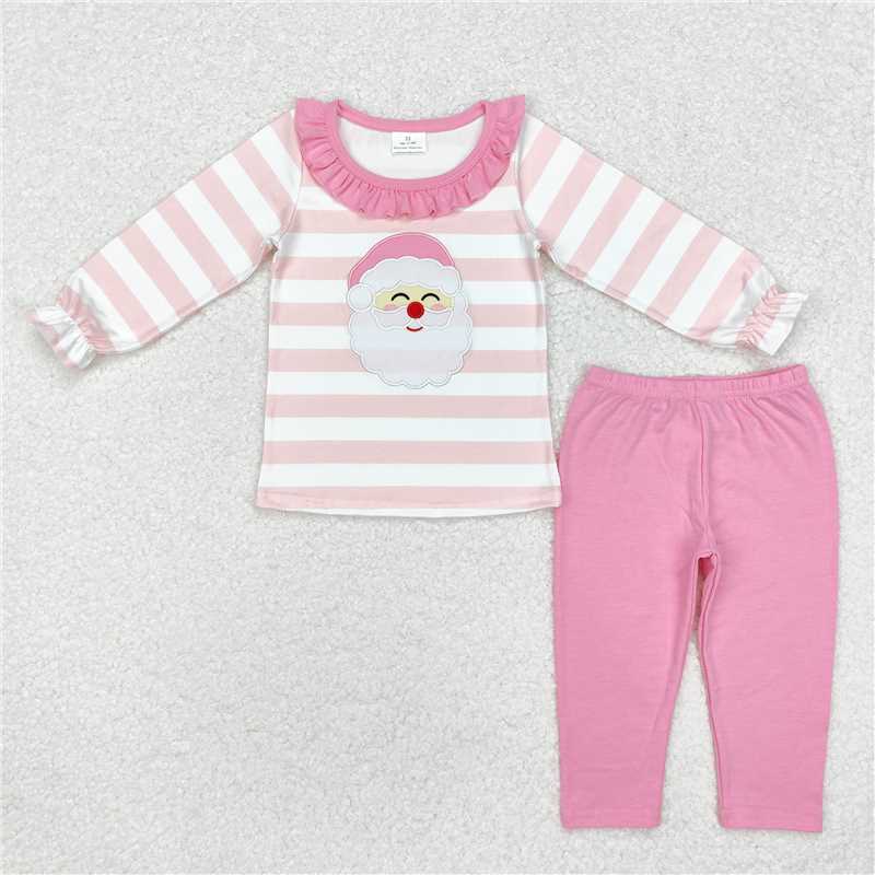 GLP1739 Embroidered Santa Claus lace pink and white striped long sleeve trousers set