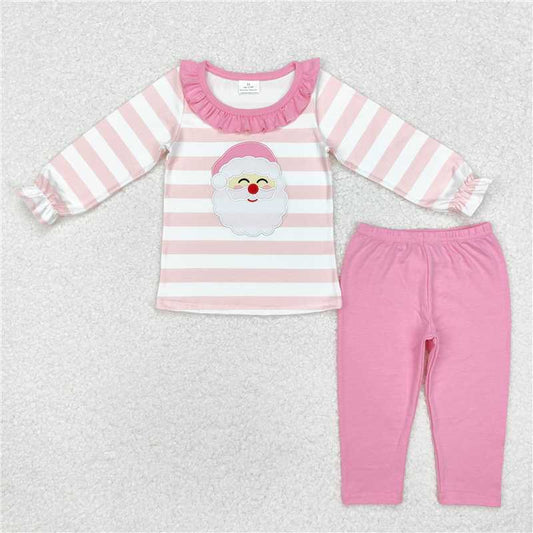 GLP1739 Embroidered Santa Claus lace pink and white striped long sleeve trousers set