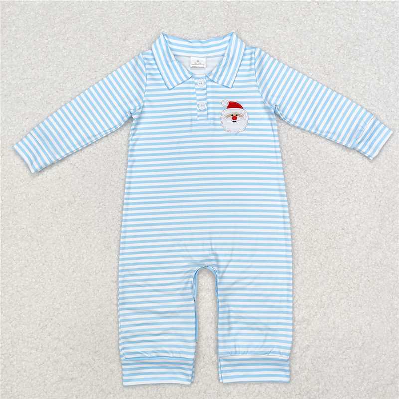 LR1475 Embroidered Santa Claus blue striped long-sleeved jumpsuit