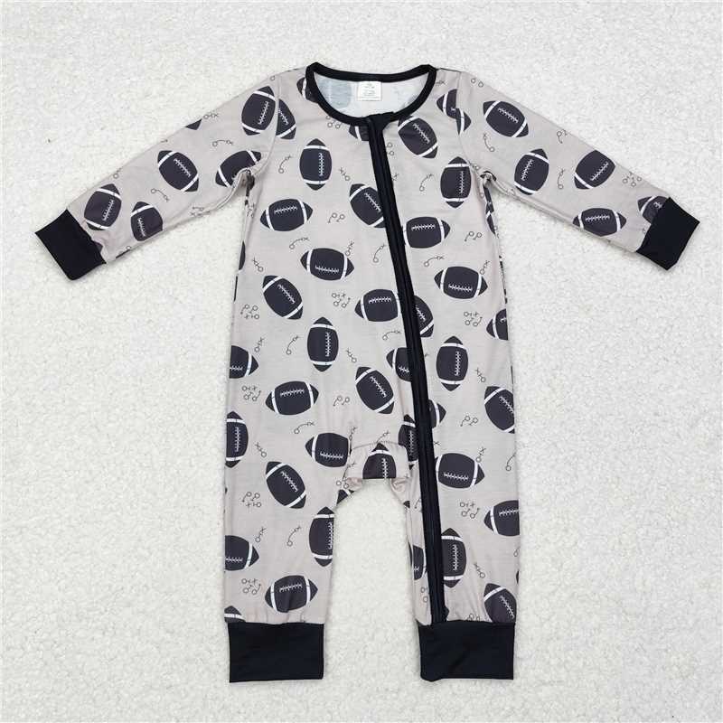 LR1435 Modal football pattern zip-up long-sleeved jumpsuit