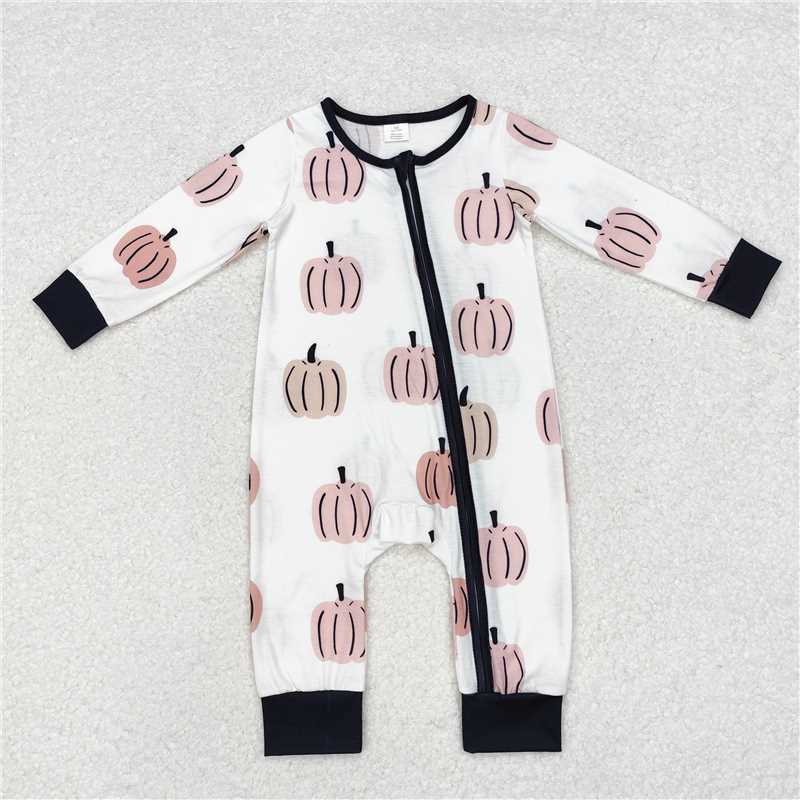 LR1437 Modal pumpkin black and white zipper long sleeve jumpsuit