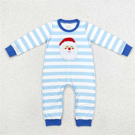 LR1661 Embroidered Santa Claus blue and white striped long-sleeved jumpsuit