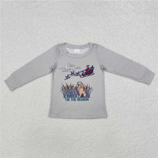 BT0899 tis the season Santa Claus duck puppy grey long-sleeved top