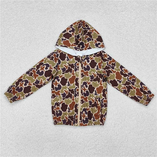 BT0762 Duck camouflage brown green zip-up hooded long-sleeved top