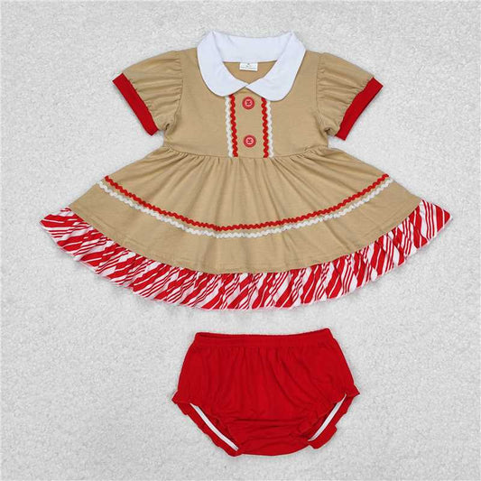 GBO0421 Christmas doll collar striped lace brown short-sleeved red briefs suit