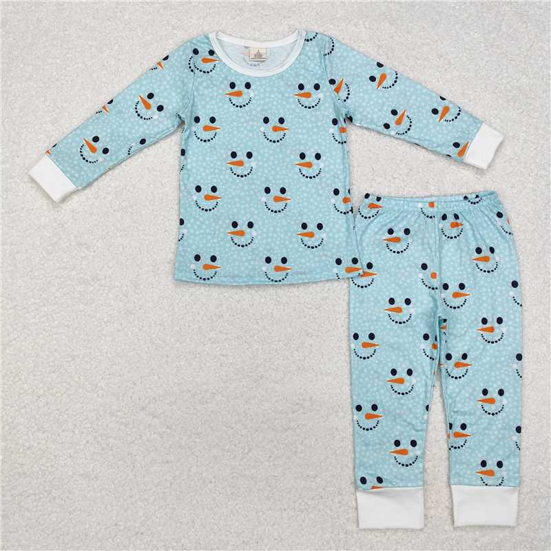 BLP0543 Modal Snowman Blue Green Long Sleeve Long Pants Pajama Set