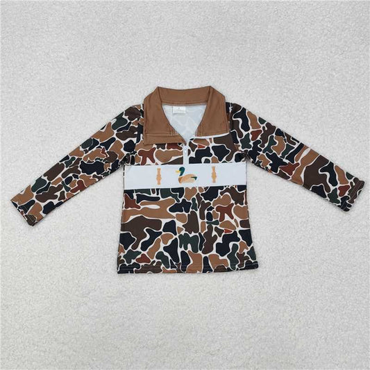 BT0903 Embroidered bottle duck camouflage beige zip-up long-sleeved top