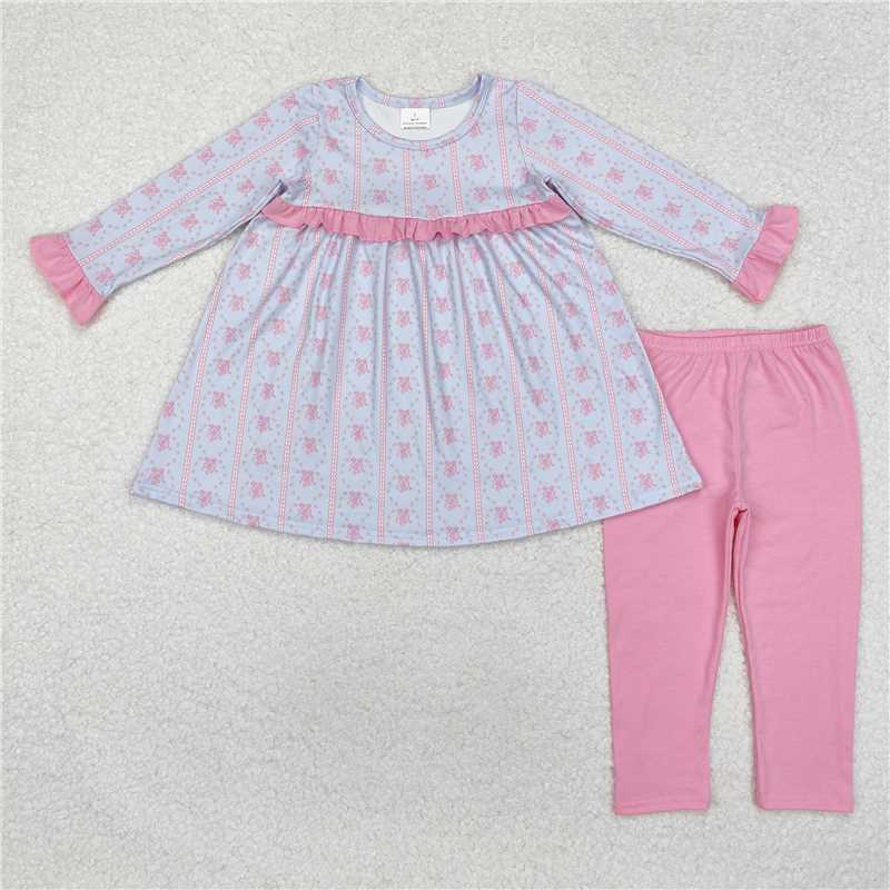 GLP2145 Ballet shoes flower pink lace blue long sleeve trousers set