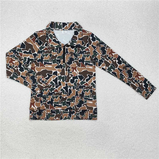 GT0829 Adult female pocket camouflage beige zipper long-sleeved top