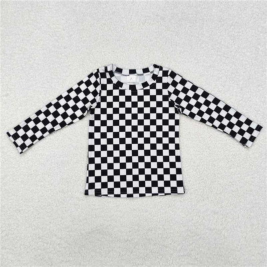 GT0864 Black and white plaid long-sleeved top